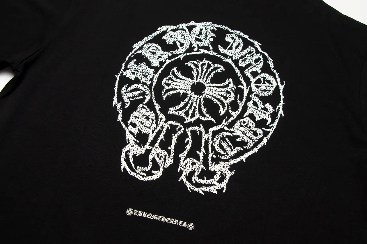 P150 Chrome Hearts Chrome Hearts Sanskrit Horseshoe Cross Short Sleeve Size: SMLXL Color: Black Apricot